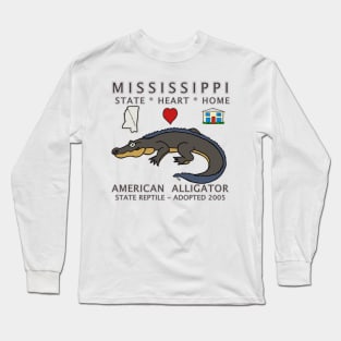 Mississippi - American Alligator - State, Heart, Home - State Symbols Long Sleeve T-Shirt